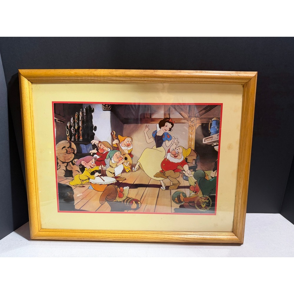 Vintage 1994 Disney Snow White Seven Dwarfs Commemorative Lithograph Framed